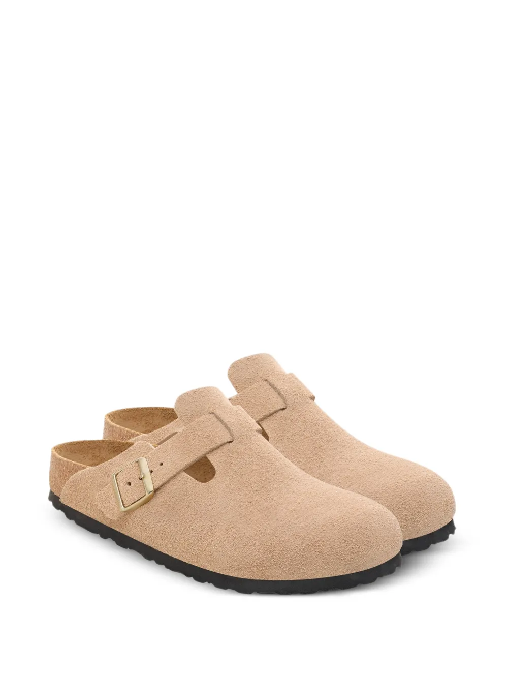 Birkenstock Boston suède slippers met metalen gesp Beige