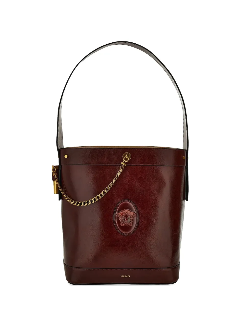 Versace Pivot leather bucket bag - Marrone