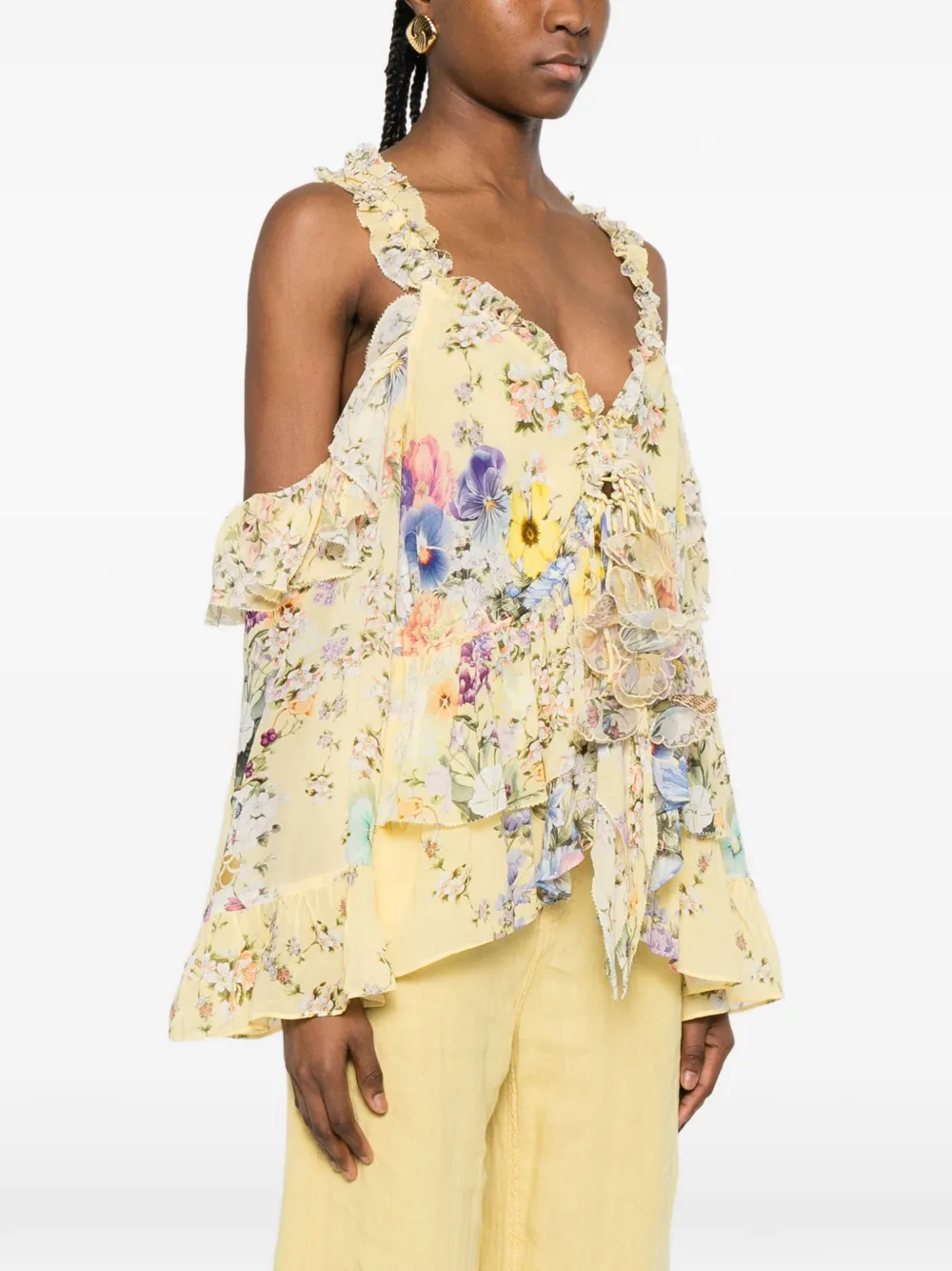  Camilla Ruffled Floral Top - Yellow 