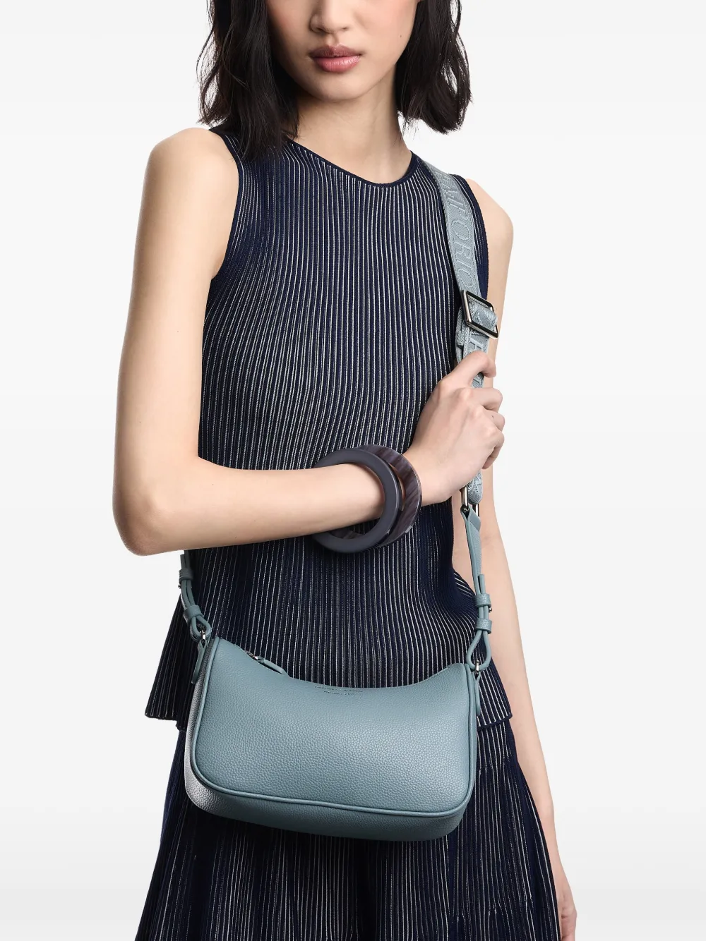 Emporio Armani Pebbled Shoulder Bag with a Zip Closure and Adjustable Strap in Blue, view 2