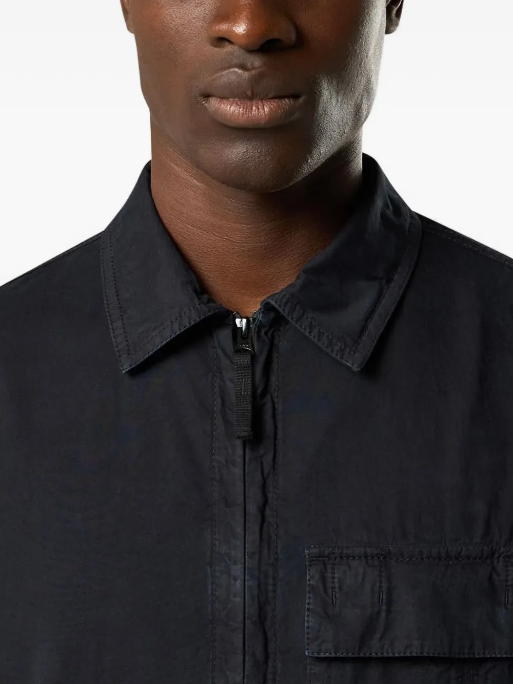 Stone Island Shirtjack met logopatch en klepzak Zwart