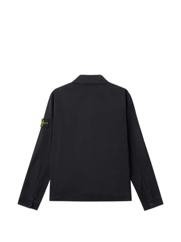 Stone Island logo-patch flap-pocket Zipped Overshirt | Black