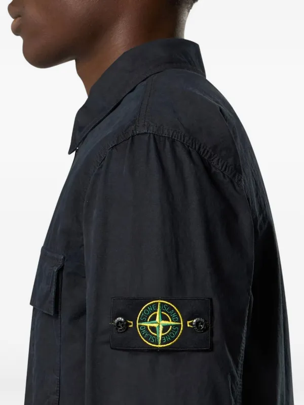Stone Island logo-patch flap-pocket Zipped Overshirt | Black