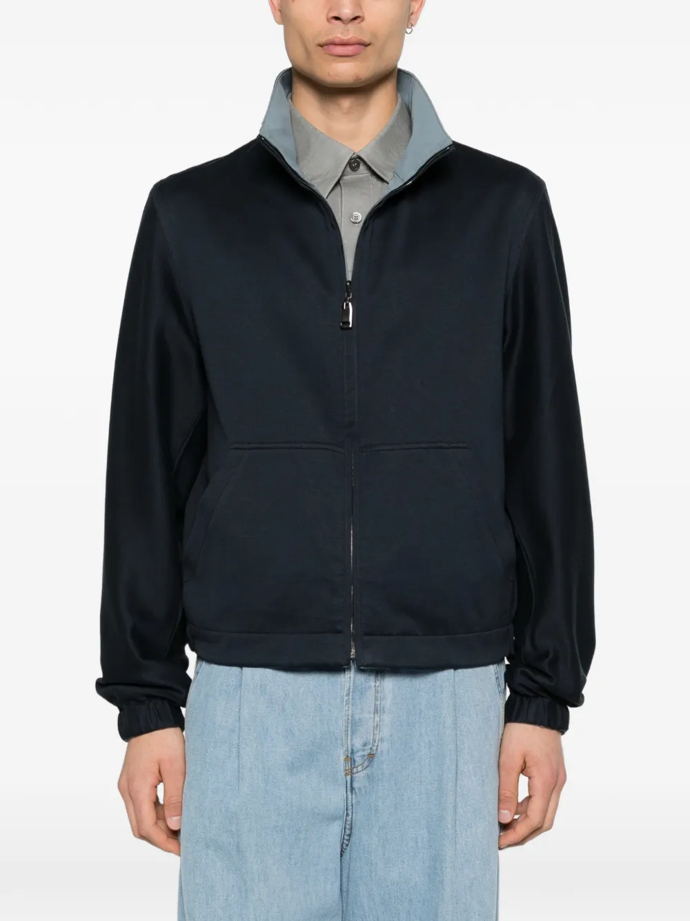ブリオーニbrioniネイビージップアップ ブルゾンジャンパージャケットナイロン Brioni zip-fastening long-sleeve Jacket | Blue | FARFETCH ID