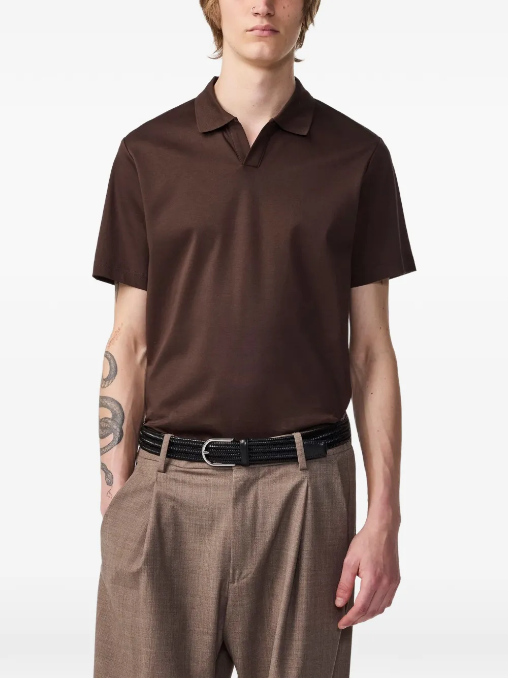 NN07 T-shirt met open kraag Bruin