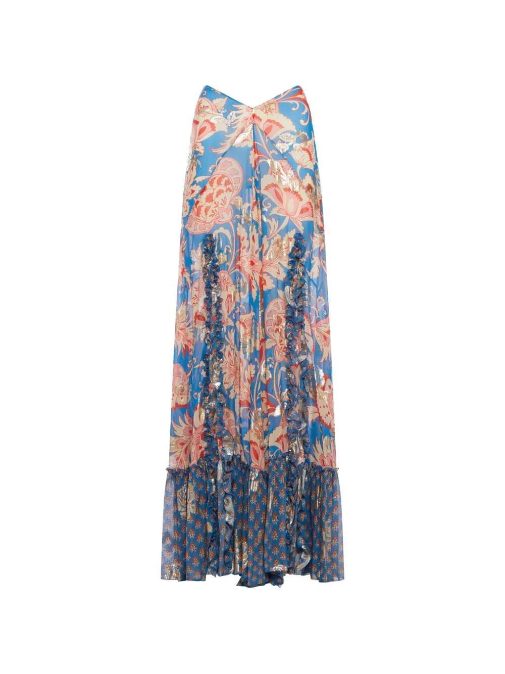 ETRO Maxi-rok met ruches en bloemenprint Blauw