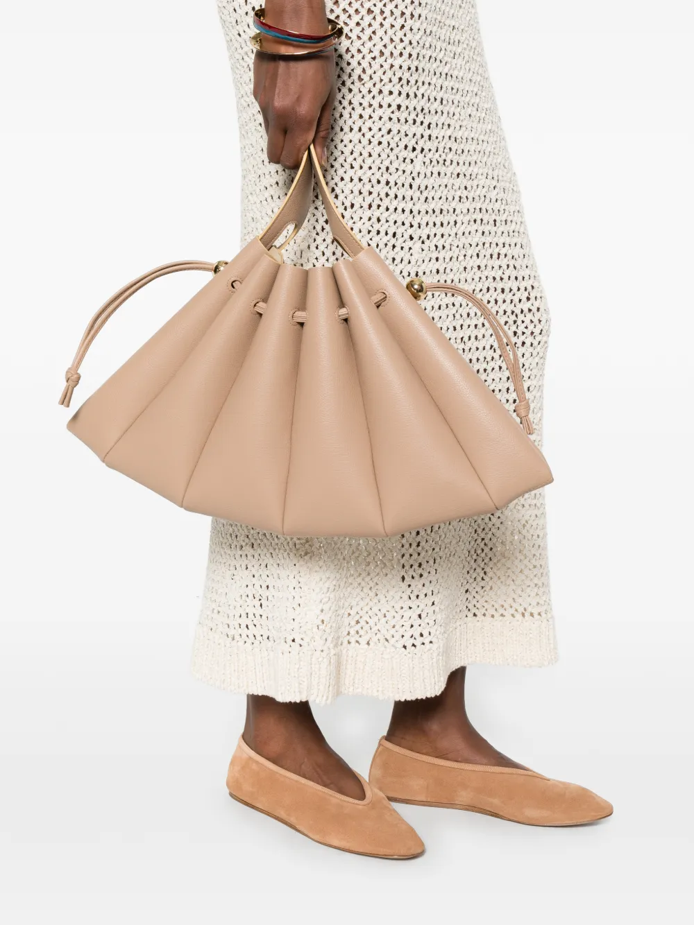 Themoirè Calipso gesmockte schoudertas Beige