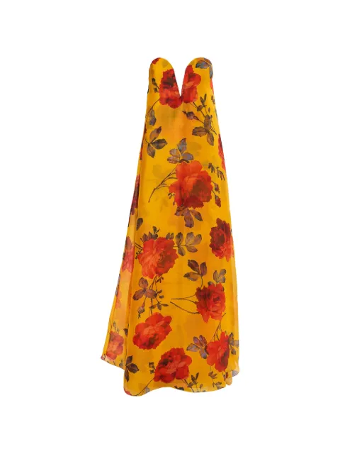 Carolina Herrera rose-print Organza V-neck gown