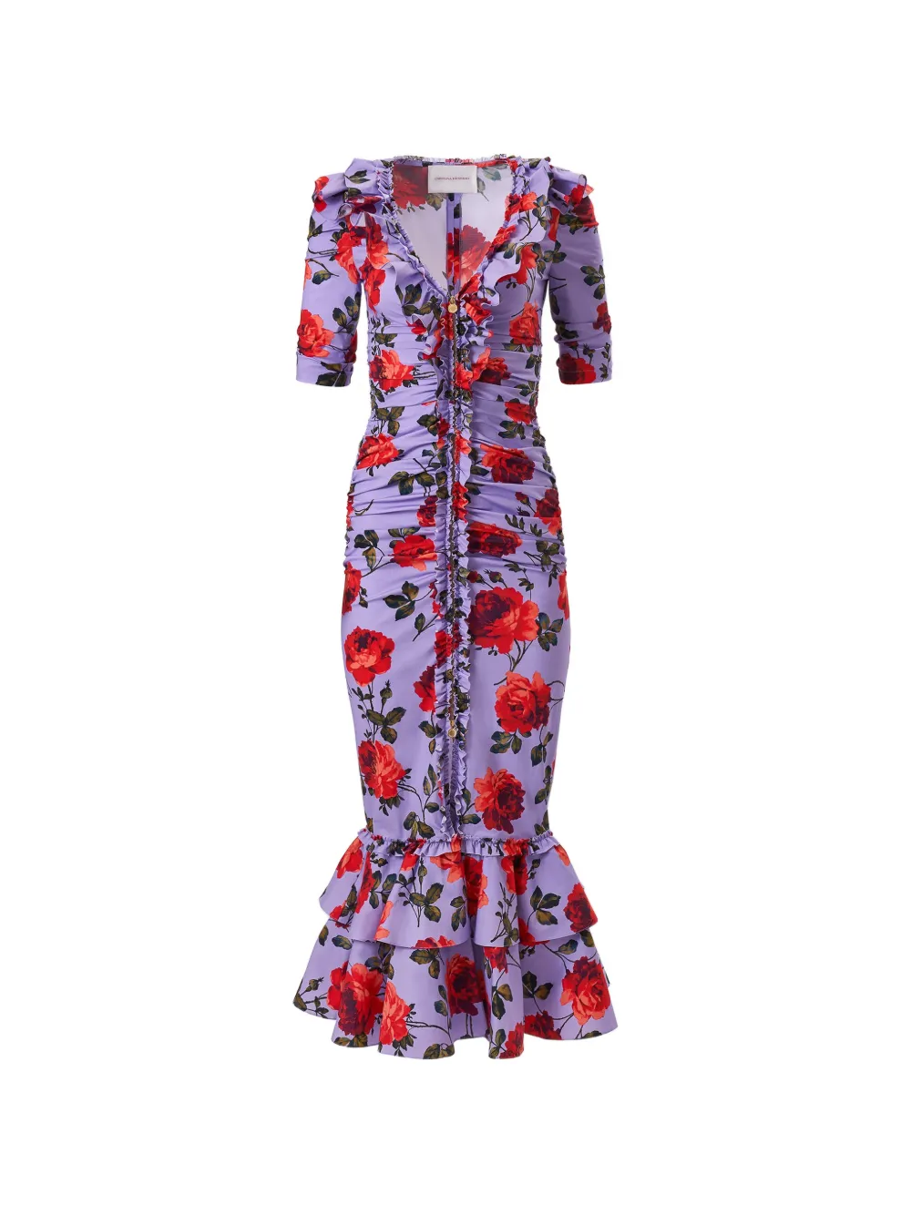 Carolina Herrera Abito midi con stampa e ruches - Viola