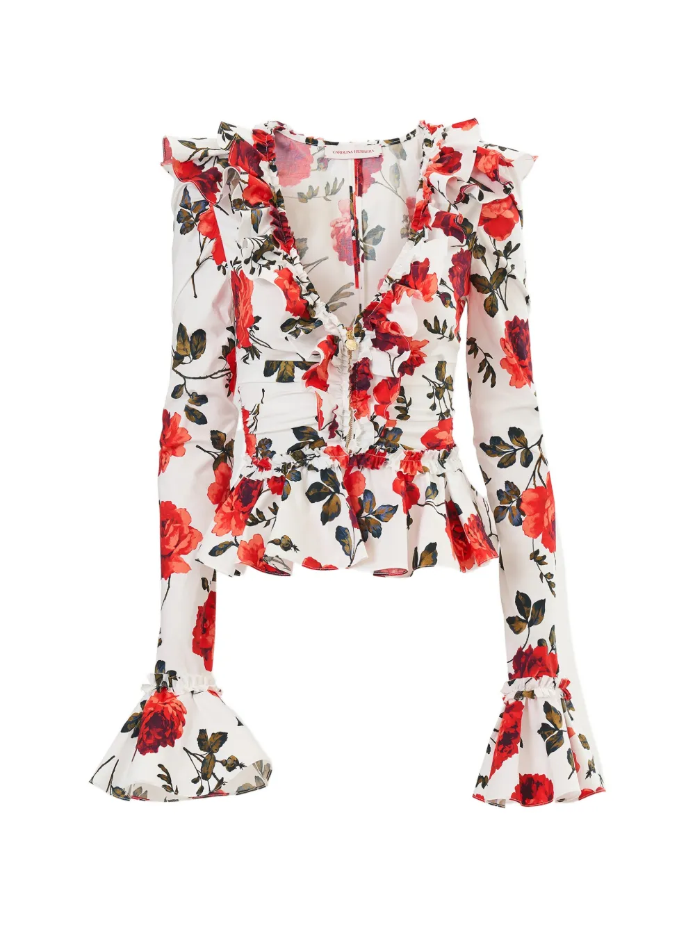 Carolina Herrera Top con stampa e ruches - Bianco