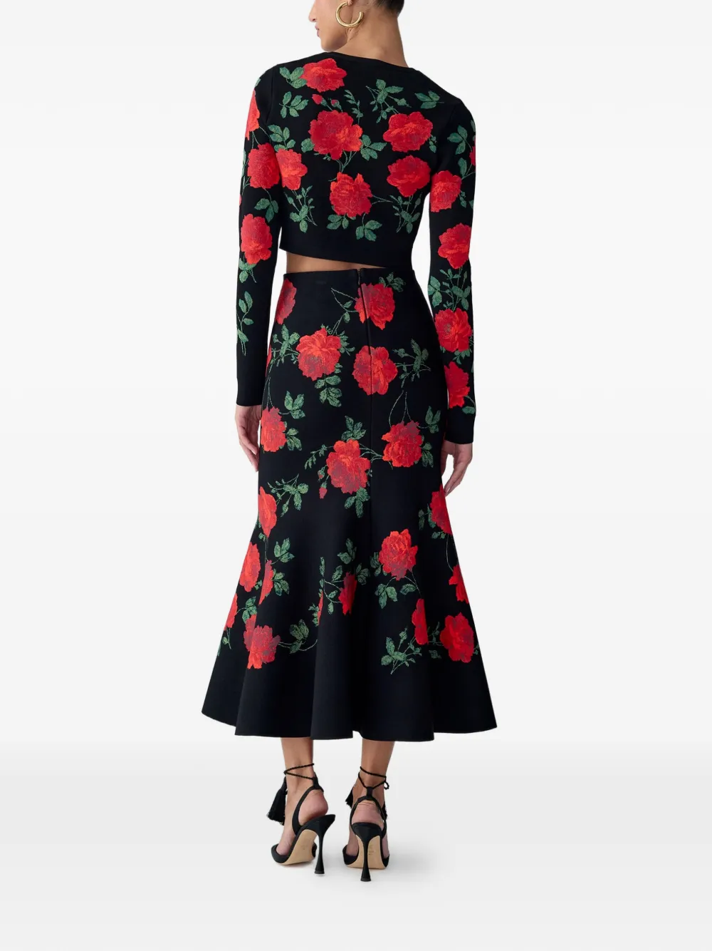 Carolina Herrera Trumpet rok met rozen jacquard Zwart