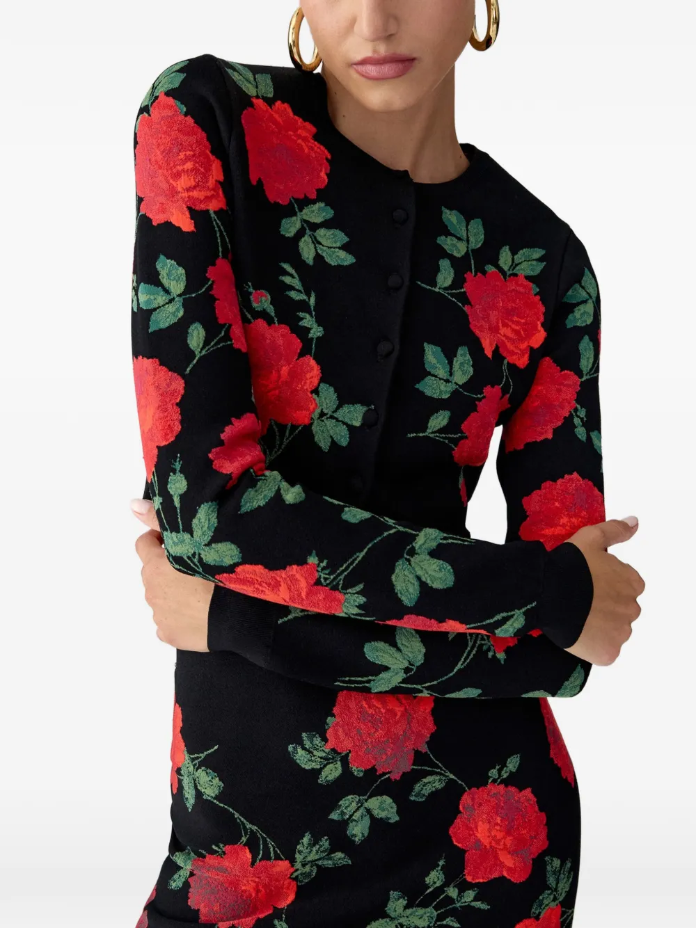 Carolina Herrera Trumpet rok met rozen jacquard Zwart