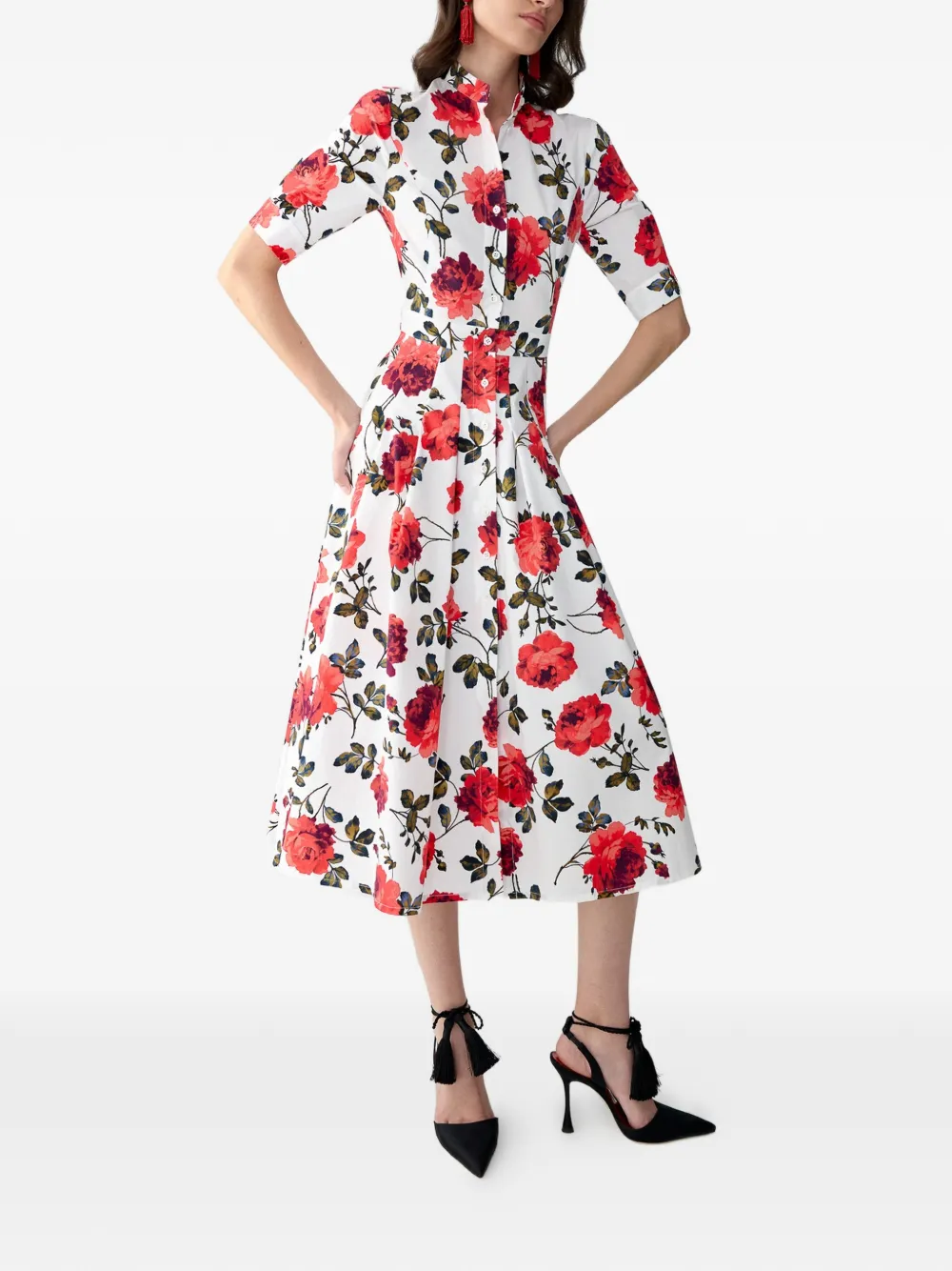 Carolina Herrera Midi-blousejurk met rozenprint Wit