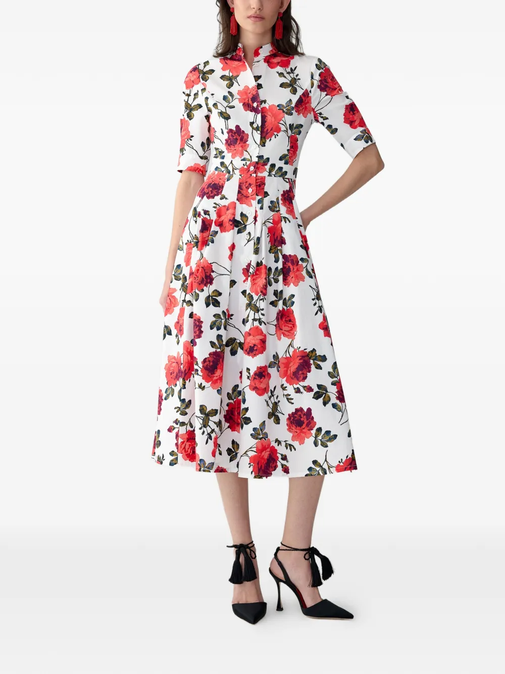Carolina Herrera Midi-blousejurk met rozenprint Wit