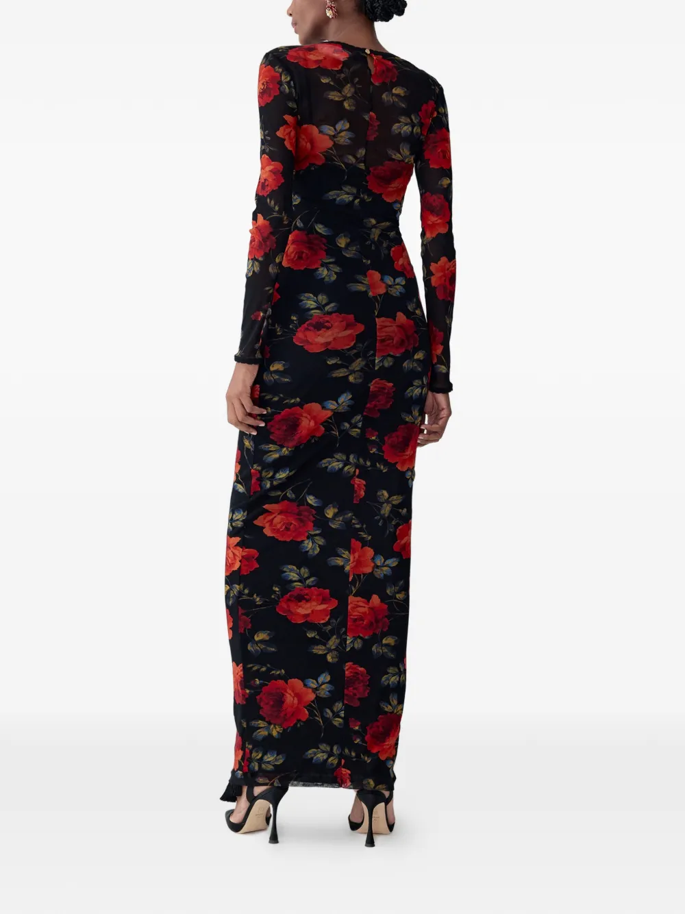 Carolina Herrera Midi-jurk met roosprint Zwart