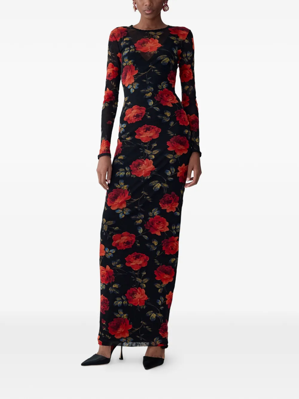 Carolina Herrera Midi-jurk met roosprint Zwart