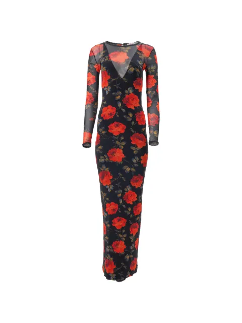 Carolina Herrera vestido midi de malla con rosas estampadas