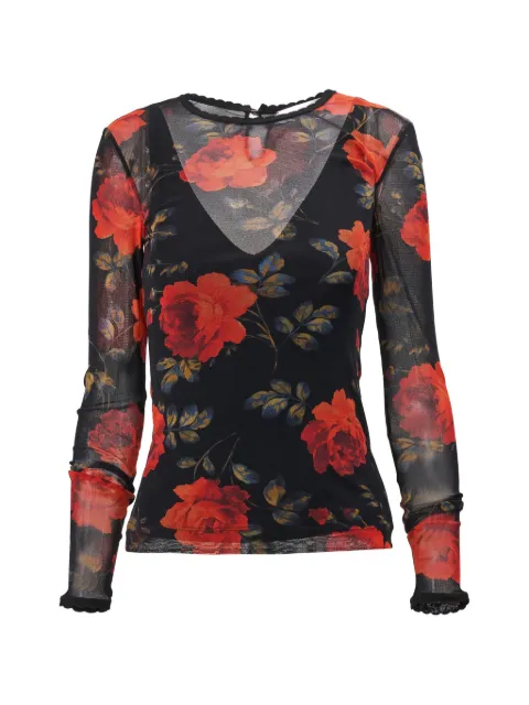 Carolina Herrera top i mesh med rosetryk