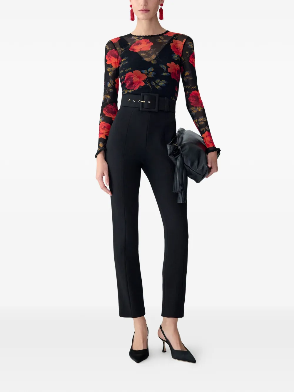 Carolina Herrera Top met roosprint Zwart