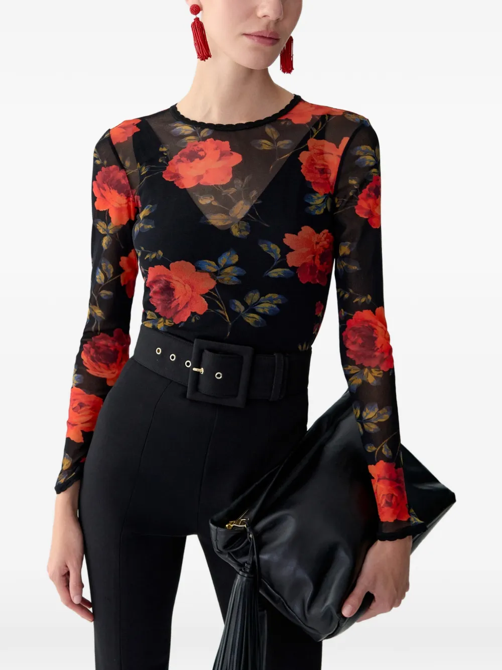 Carolina Herrera Top met roosprint Zwart