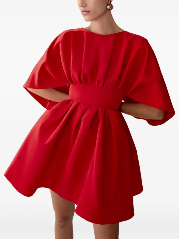 carolina herrera red dresses Gathered silk midi dress in red - Carolina Herrera