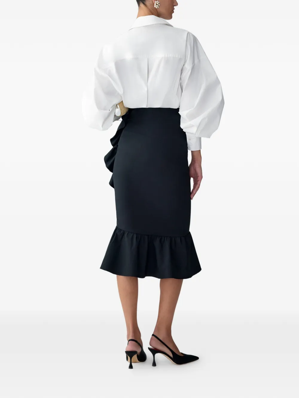 Carolina Herrera Kokerrok met ruches Zwart
