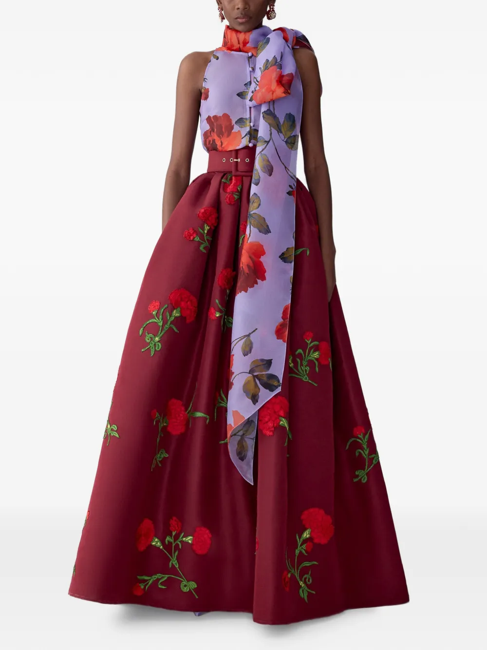 Carolina Herrera Kokerrok met geborduurde anjer Rood
