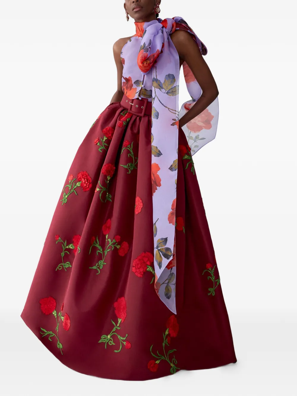 Carolina Herrera Kokerrok met geborduurde anjer Rood