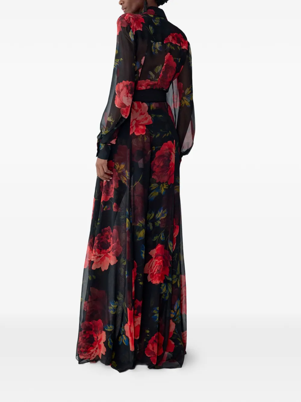 Carolina Herrera Iris broek met extra wijde pijpen en roosprint Zwart