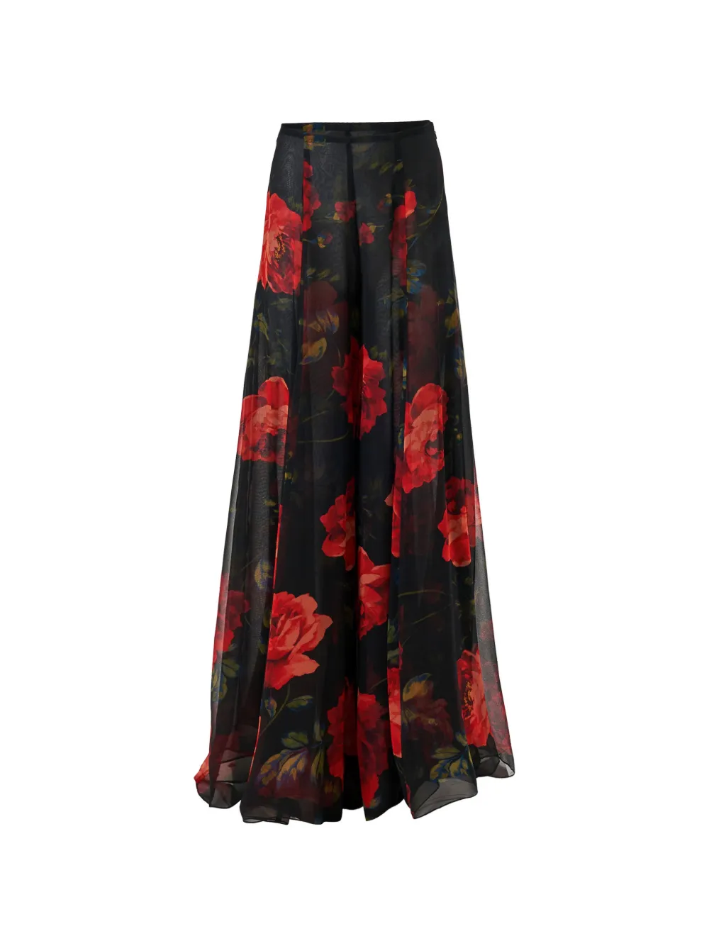 Carolina Herrera Rose-print Extra-wide-leg Iris Pants In Black