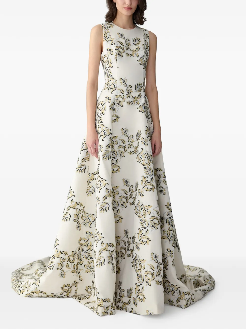 Carolina Herrera Lurex avondjurk met jacquard Beige