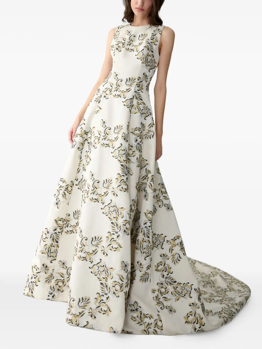 Carolina Herrera Lurex avondjurk met jacquard Beige