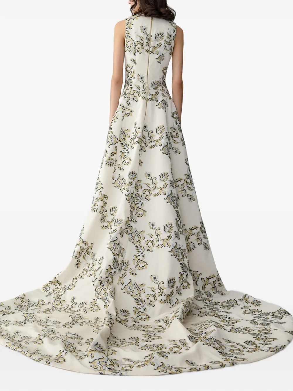 Carolina Herrera Lurex avondjurk met jacquard Beige