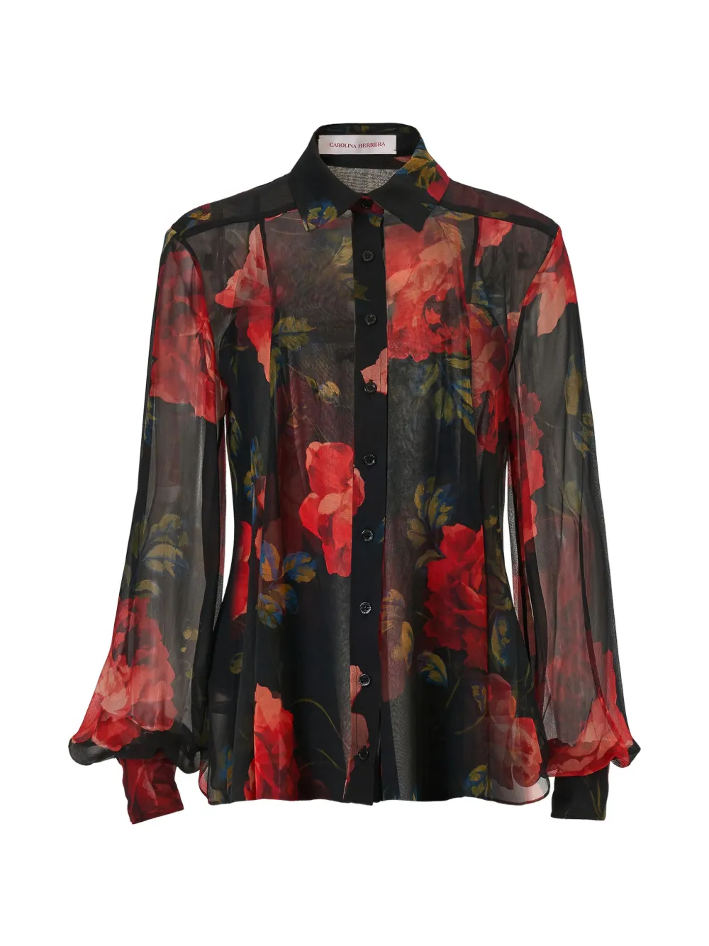 Carolina Herrera rose-print chiffon shirt - Nero