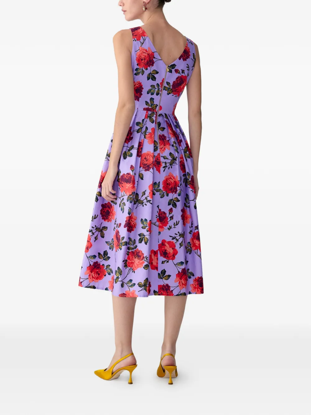 Carolina Herrera Midi-jurk met roosprint en V-hals Paars
