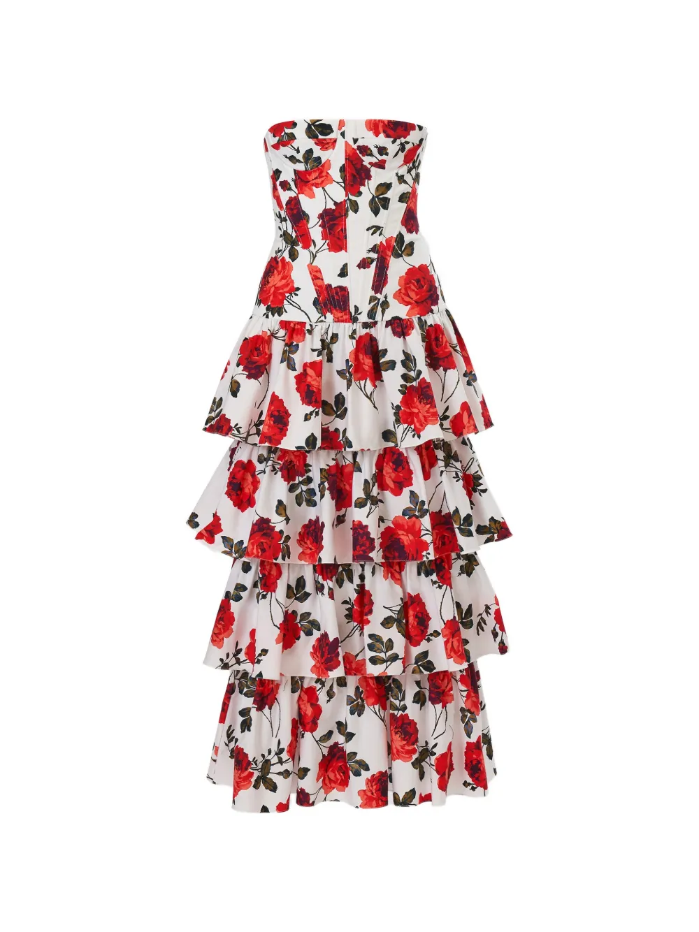 Carolina Herrera Rose-print Tiered Midi Dress In Multi