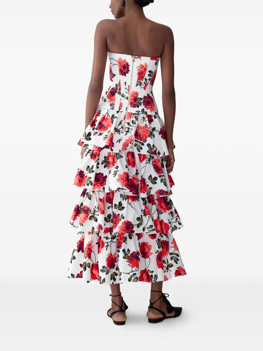 Carolina Herrera Gelaagde midi-jurk met roosprint Wit