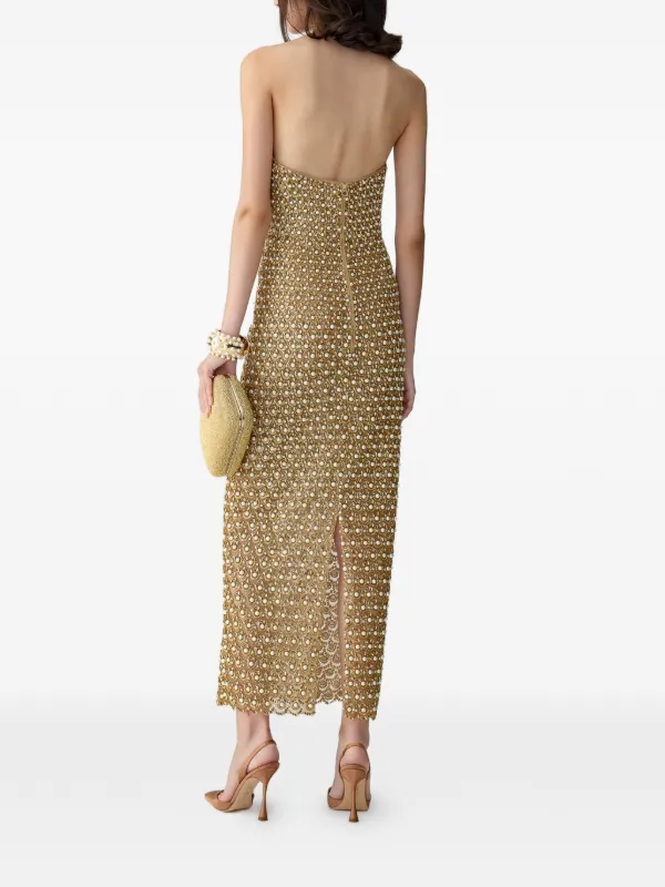 carolina herrera gold dress Carolina Herrera U-Neck Sequined Gown With Rosettes