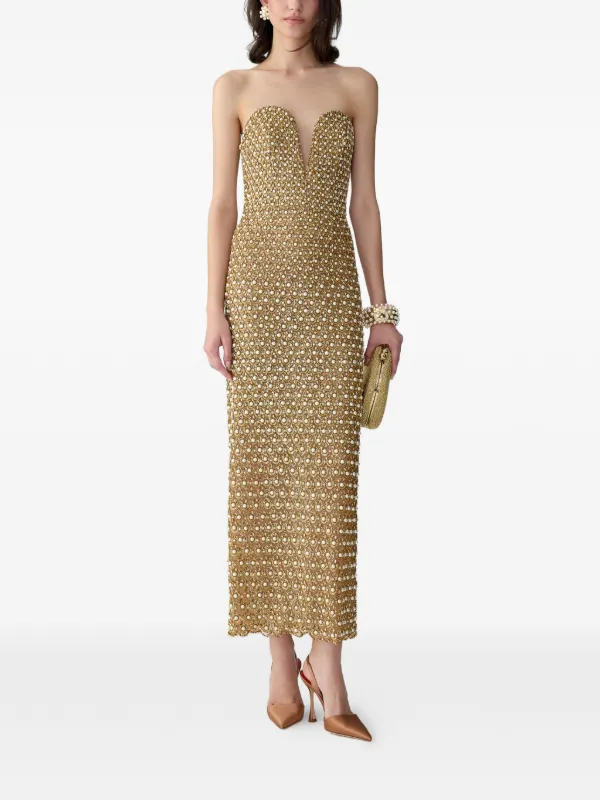 carolina herrera gold dress Embellished Deep V-neck | Gold Sequin gown