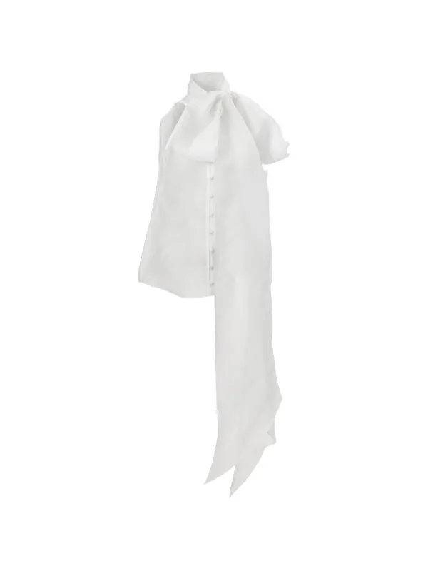 Carolina Herrera Organza Bow Blouse in White