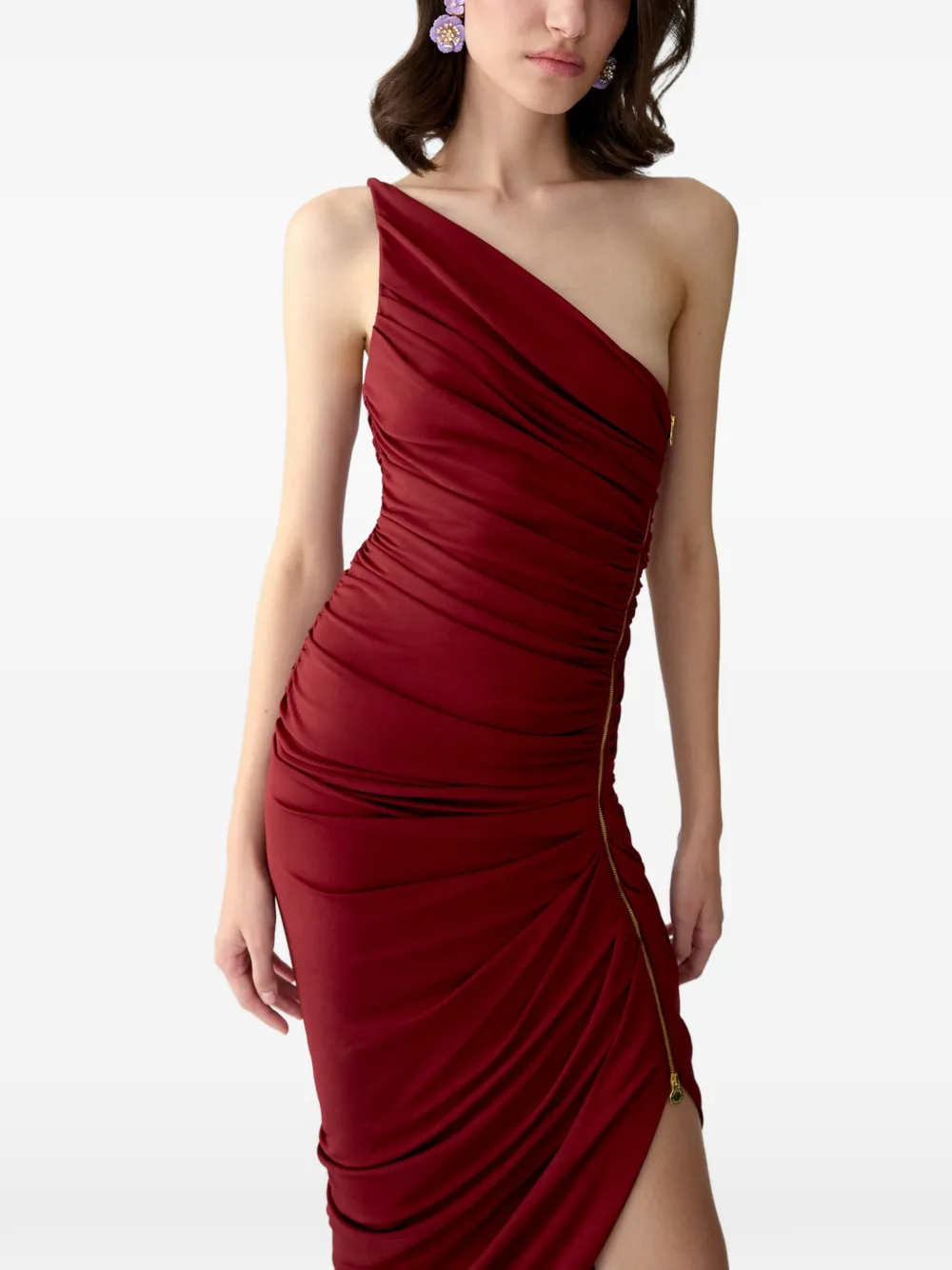 Carolina Herrera Midi-jurk met ruches Rood