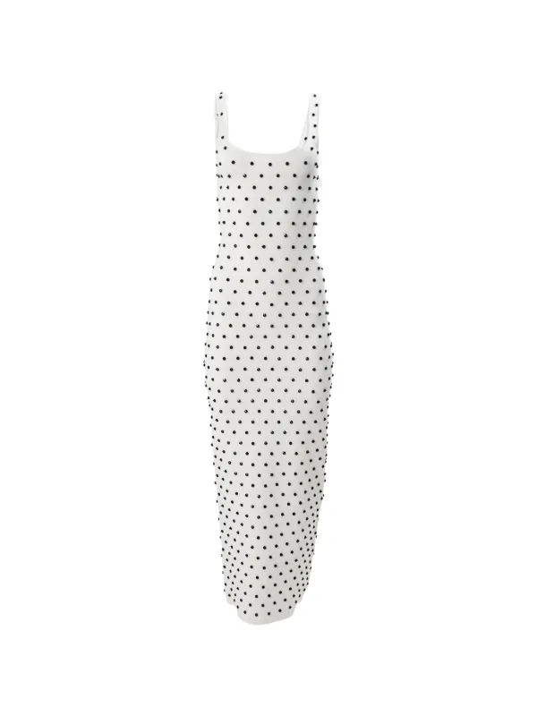 Carolina Herrera Polka Dot Beaded Midi Dress | White