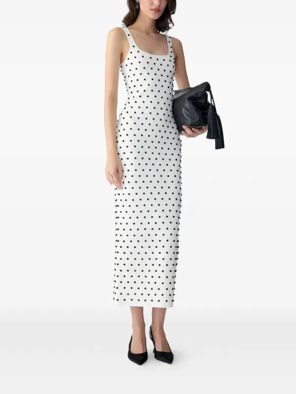 Carolina Herrera Polka Dot Beaded Midi Dress | White
