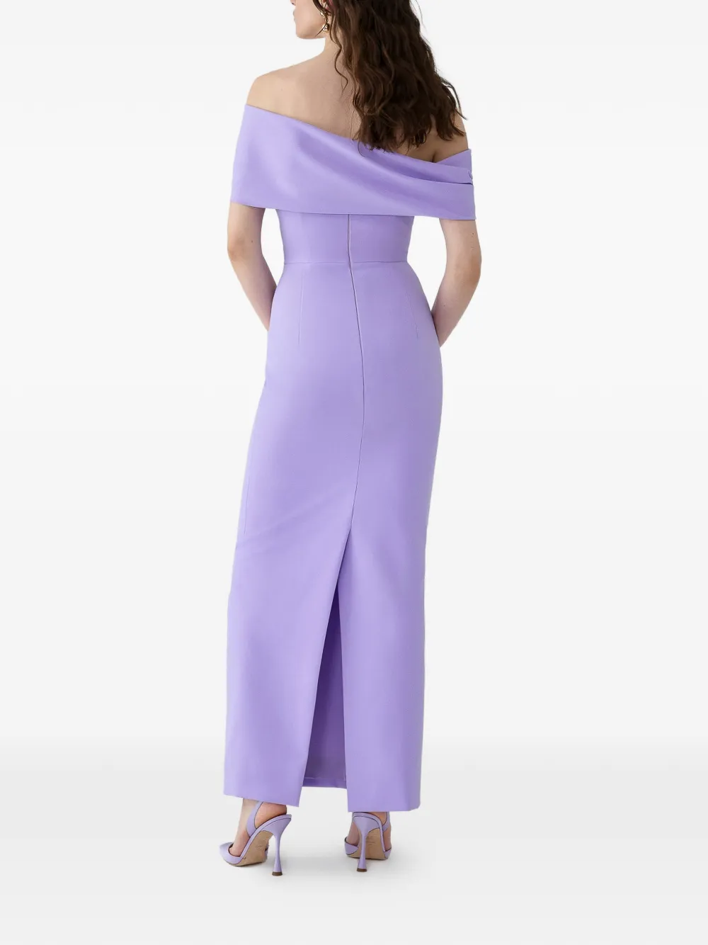 Carolina Herrera Gedrapeerde off-shoulder avondjurk Paars