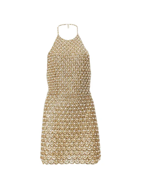 Carolina Herrera kort kjole med halterneck og guld udsmykning