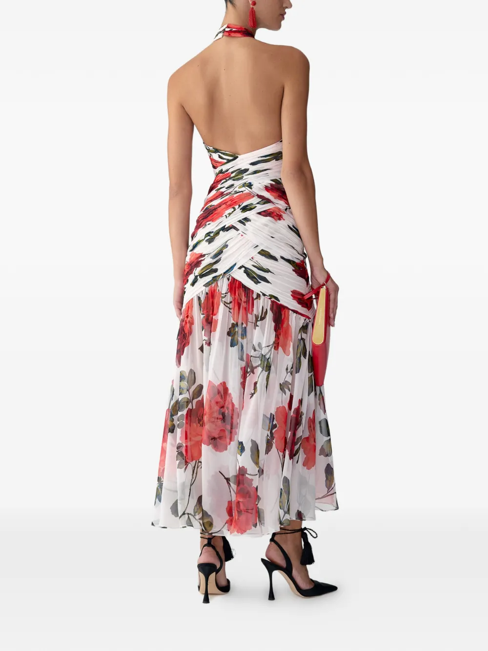 Carolina Herrera Midi-jurk met roosprint Beige