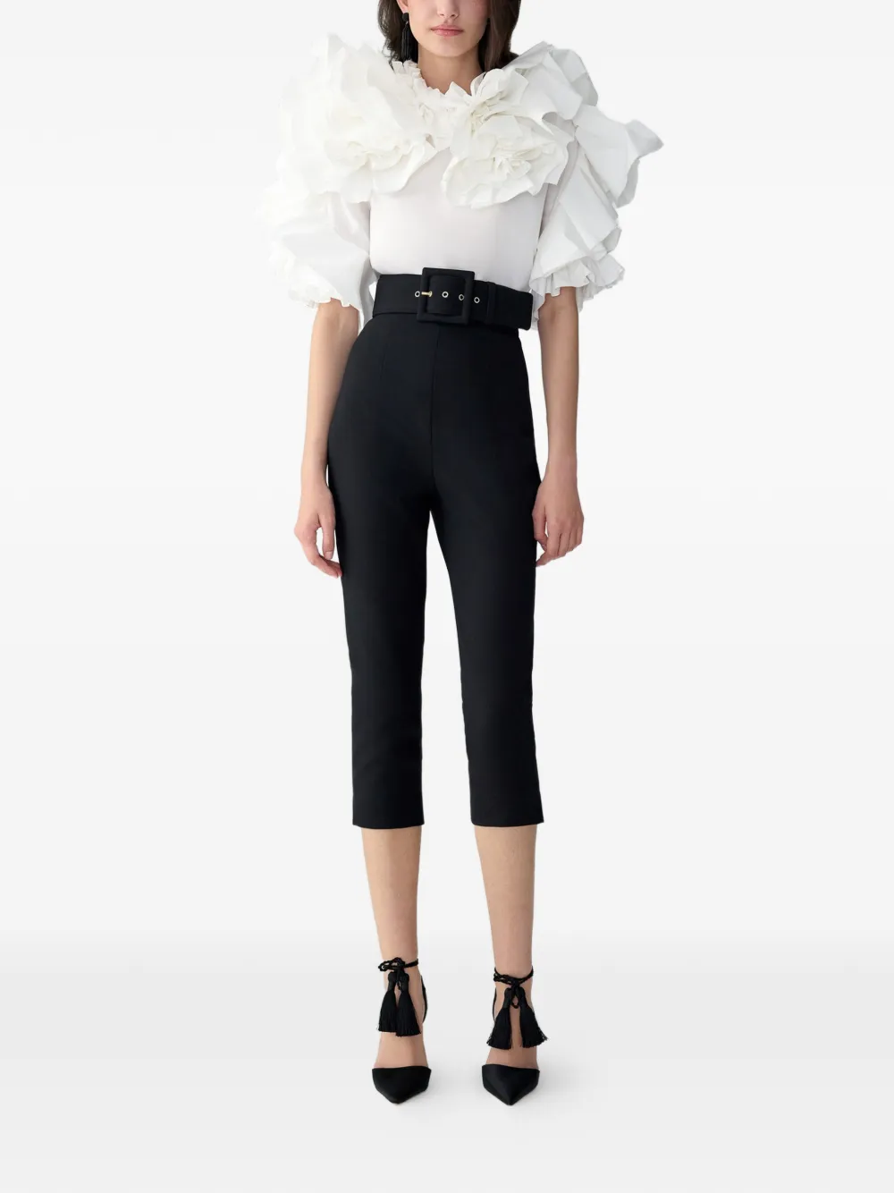  Carolina Herrera Draped Floral Ruffled Top ‌ - White 