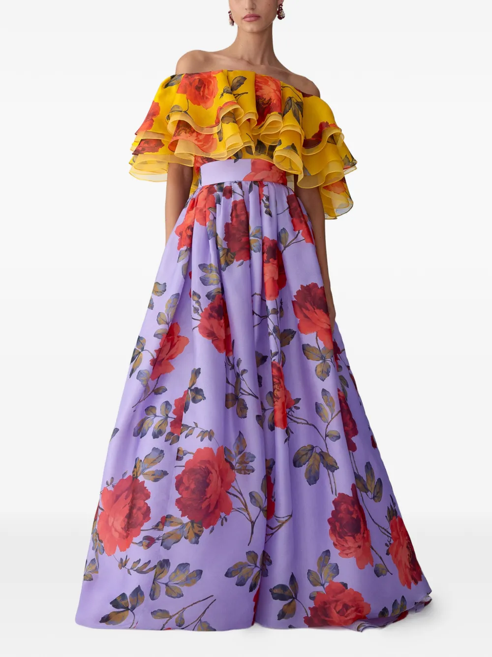 Carolina Herrera Organza kokerrok met roosprint Paars