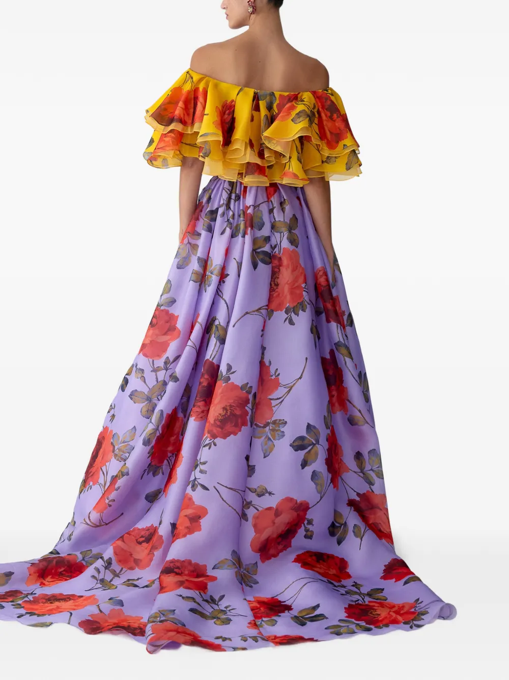 Carolina Herrera Organza kokerrok met roosprint Paars