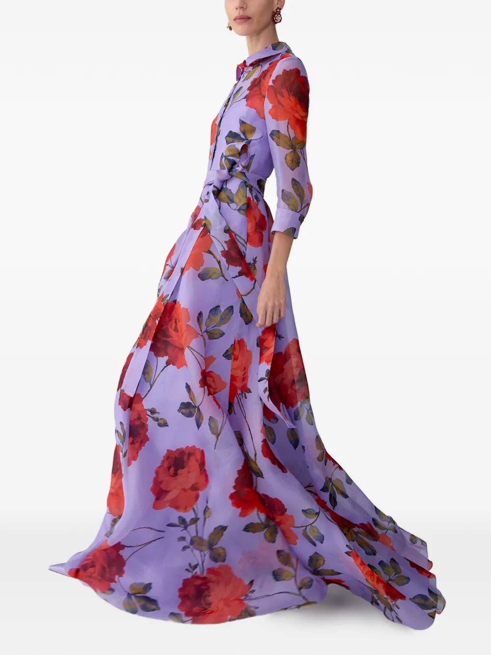 Carolina Herrera Avondjurk met roosprint Paars